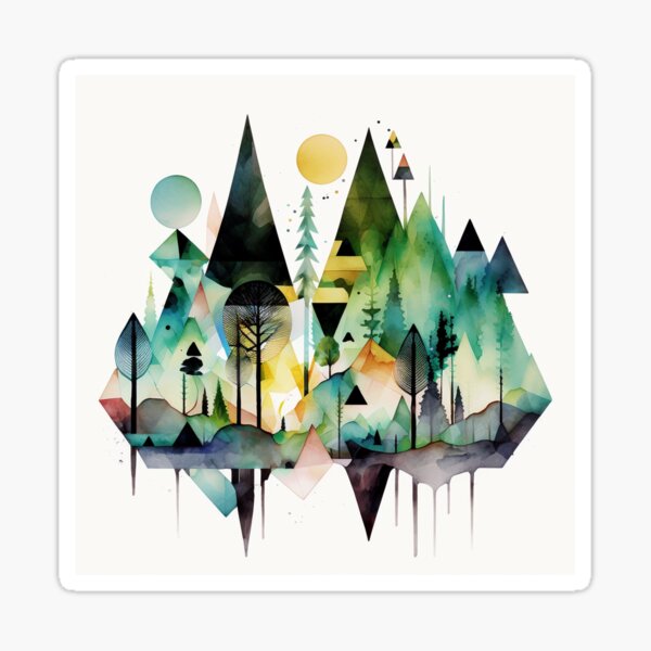 Abstract geometric shapes forest watercolor Sticker