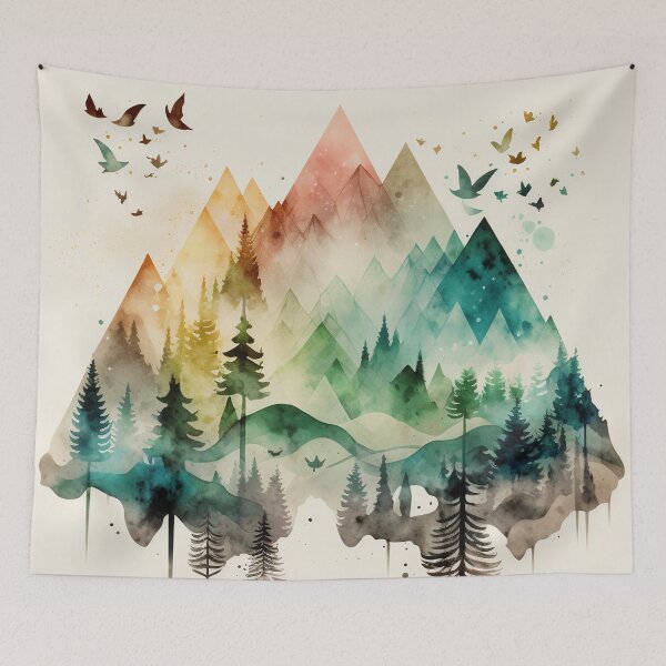 Item preview, mountain geometric shapes watercolor designed and sold by shokA Design.