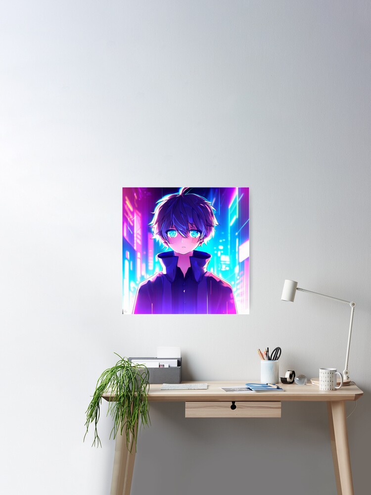 Anime boy in neon City Poster for Sale by Mahsa-Amini