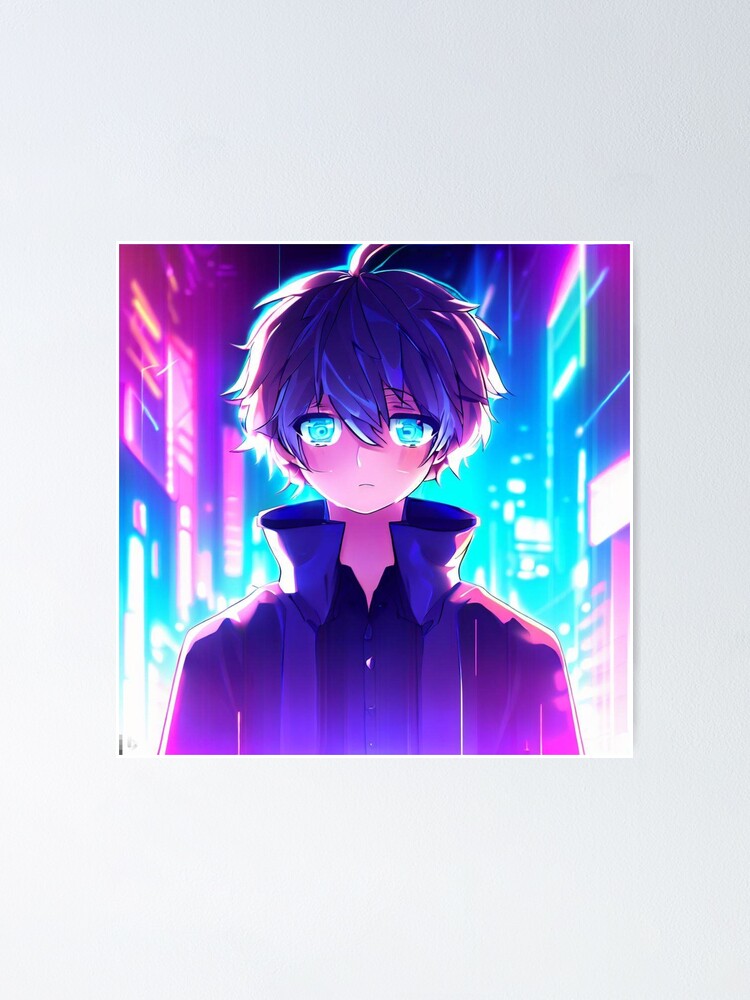 Anime boy in neon City Poster for Sale by Mahsa-Amini