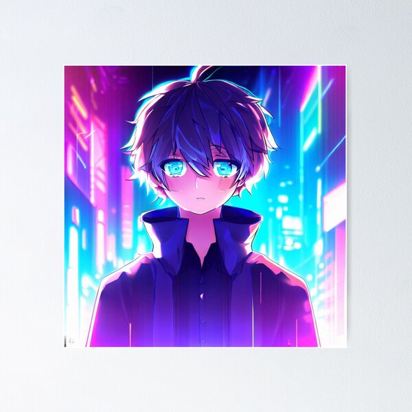 Anime boy in neon City Poster for Sale by Mahsa-Amini