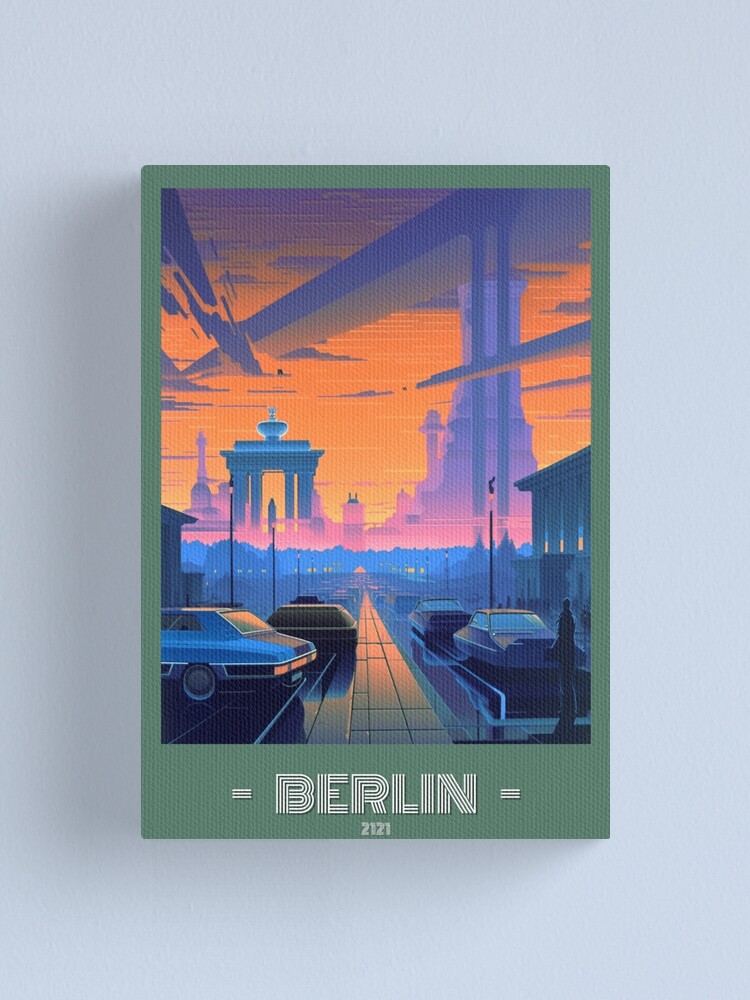 Cyberpunk-style depiction of warsaw with a retro-futuristic lighting