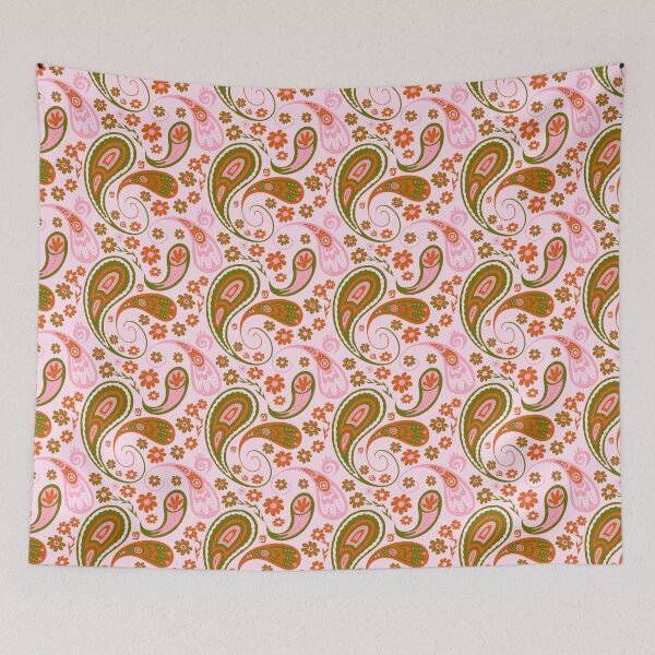 Aperçu de l'œuvre Spring Paisley en rose et orange créée et vendue par PetleyPatterns.