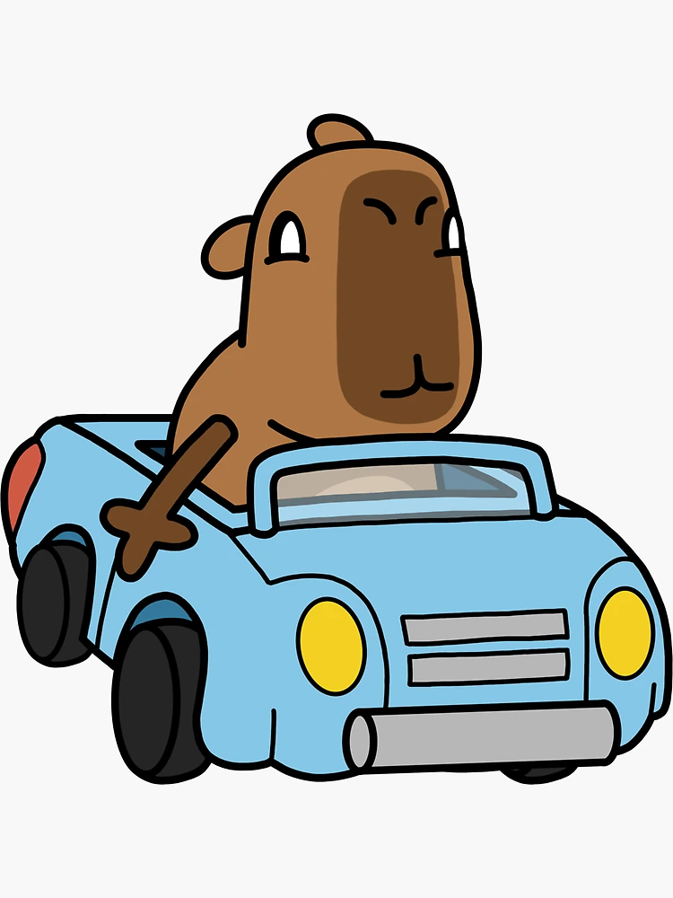 Sticker for Sale mit Capybara im Auto von thecapycode
