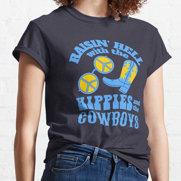 Raising Hell with The Hippies and The Cowboys T-Shirt Women Funny Letter  Print Country Music Shirt Vintage Western Tops (Small, Blue) at   Women's Clothing store