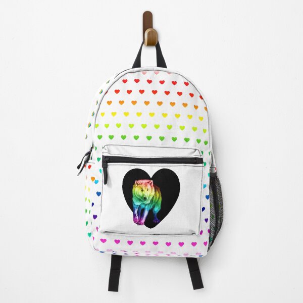 Item preview, White wolf coming out of the dark - rainbow colorized version 1, heart background designed and sold by SylvieG18.