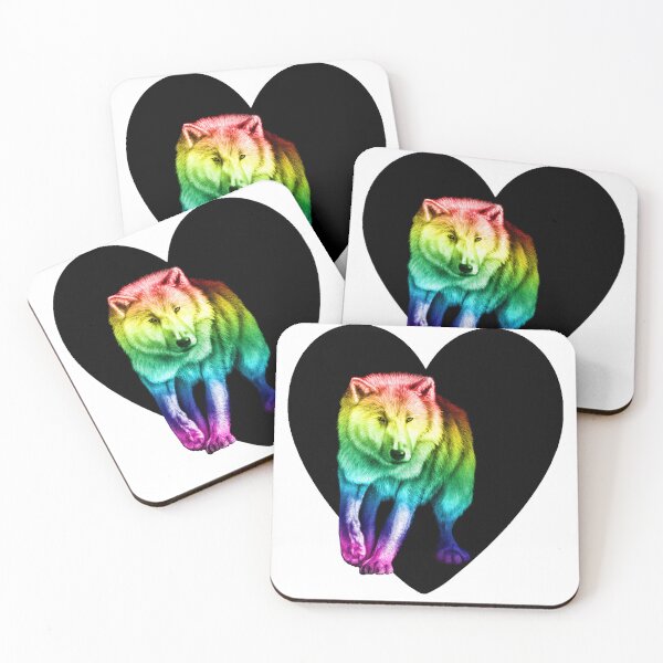 Item preview, White wolf coming out of the dark - rainbow colorized version 1, heart background designed and sold by SylvieG18.