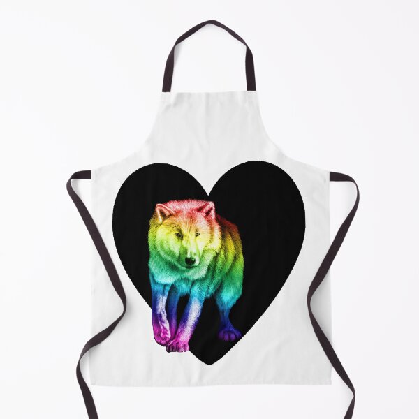 Artikelvorschau, Weißer Wolf, der aus der Dunkelheit kommt - regenbogenfarbene Version 1, Herzhintergrund entworfen und verkauft von SylvieG18.