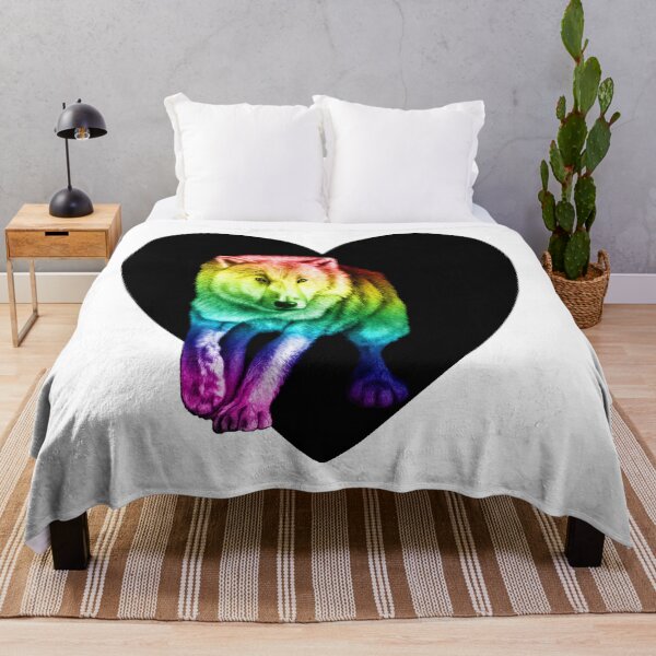 Item preview, White wolf coming out of the dark - rainbow colorized version 1, heart background designed and sold by SylvieG18.