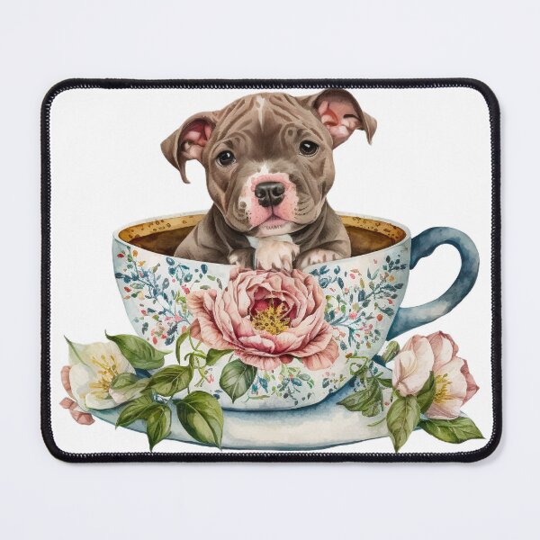 Item preview, Pit Bull Puppy in Floral Tea Cup designed and sold by ImaginePrintsHQ.