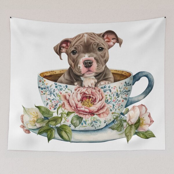 Item preview, Pit Bull Puppy in Floral Tea Cup designed and sold by ImaginePrintsHQ.