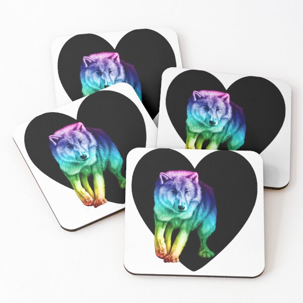 Item preview, White wolf coming out of the dark - rainbow colorized version 2, heart background designed and sold by SylvieG18.