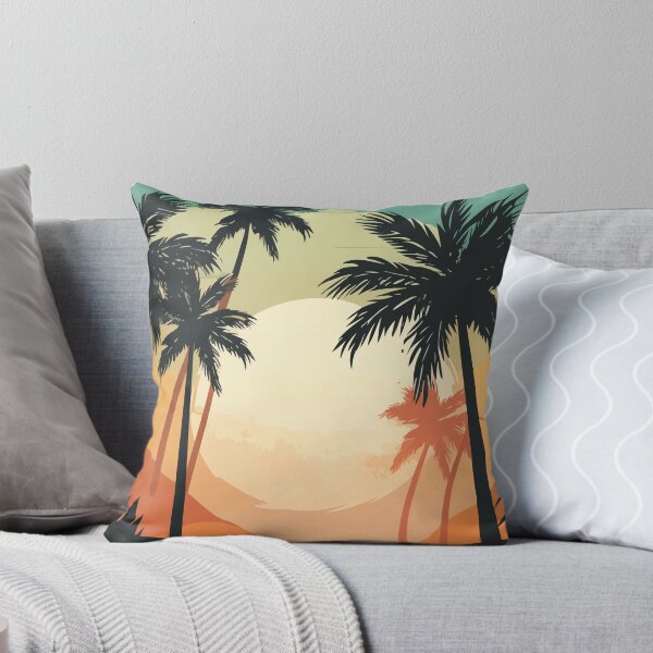 Vector of Palm Trees on a Tropical Island at Sunset Throw Pillow