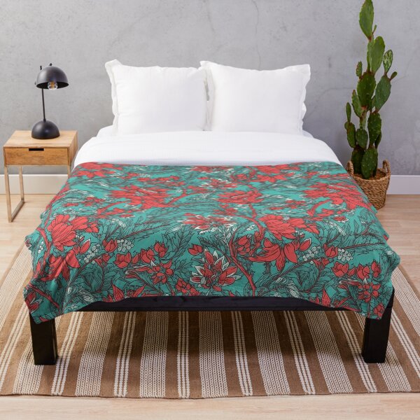 Item preview, Red and Aqua Floral Block Print Design designed and sold by neuraldaydreams.