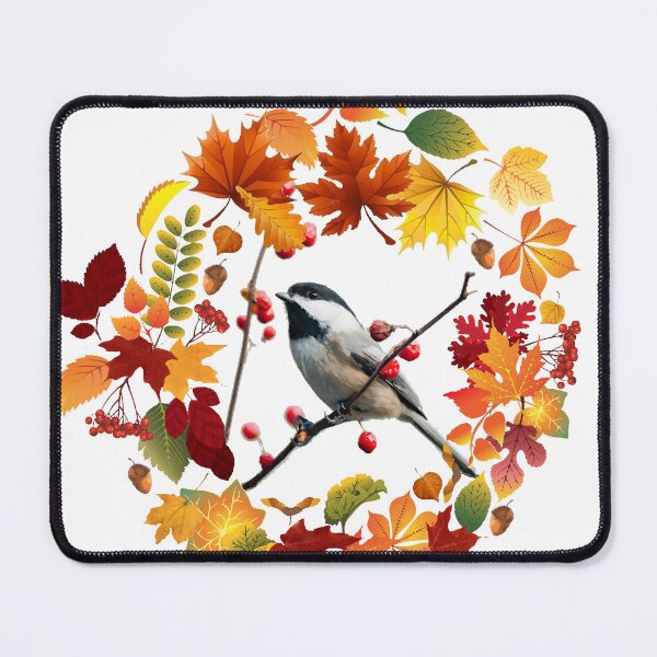 Item preview, 1st Day of Autumn Wreath Black Capped Chickadee Bird designed and sold by GL Digital Artwork .