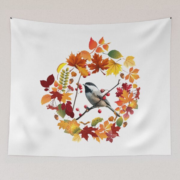 Item preview, 1st Day of Autumn Wreath Black Capped Chickadee Bird designed and sold by GL Digital Artwork .
