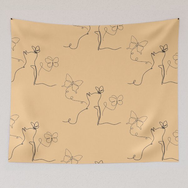 Item preview, Cat & Butterflies Delicate Black Line Drawing Design designed and sold by EarthArtDesigns.