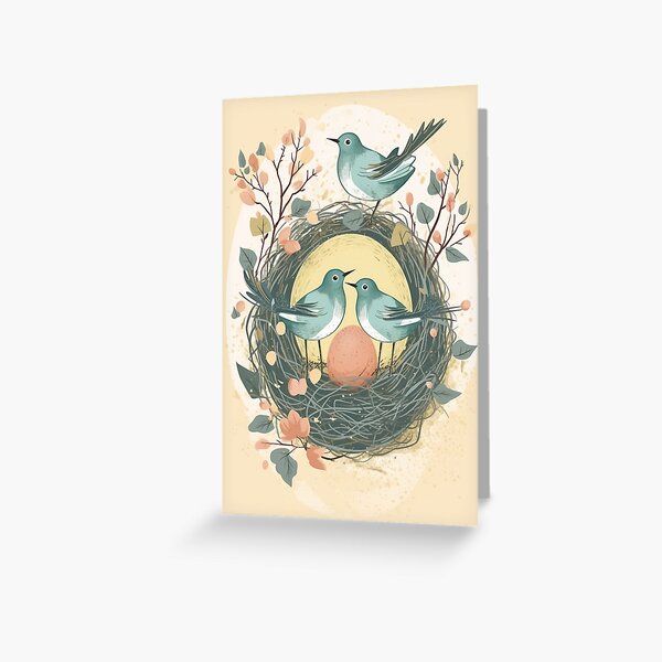 Birds in Nest with Eggs Greeting Card