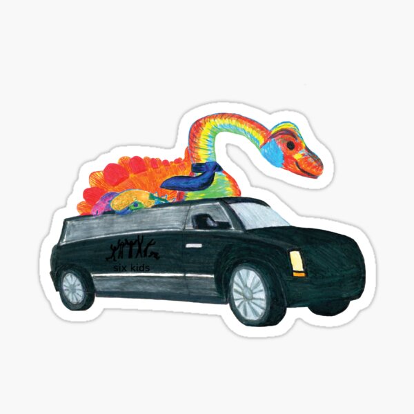 Brachiosaurus with dinosaur friends in a limousine Sticker