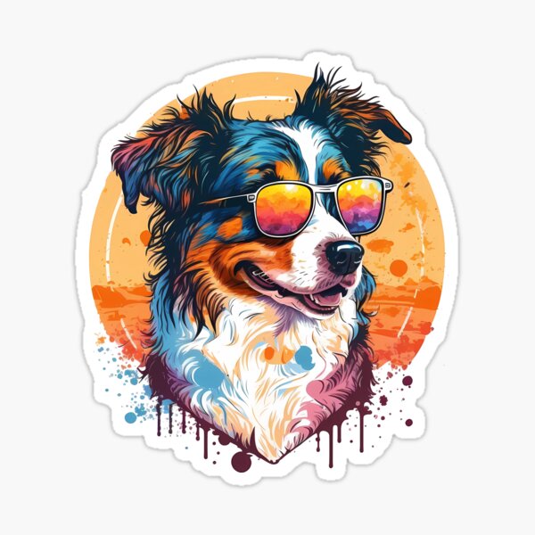Item preview, Cool Australian Shepard wearing sunglasses, illustration designed and sold by RedHawStudios.