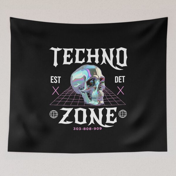 Item preview, TECHNO - Techno Zone Skull  (White/Pink) designed and sold by Discothreadz.