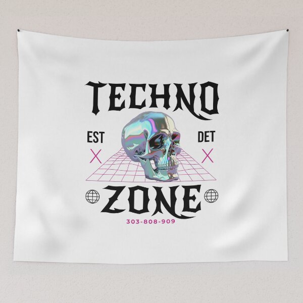Item preview, TECHNO - Techno Zone  Skull (Black/pink) designed and sold by Discothreadz.
