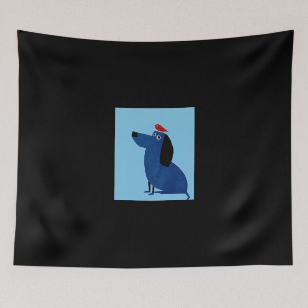 Item preview, Blue dog with a cute red bird: donating 100% of the profit to national parks in the United States  designed and sold by seekingclarity.