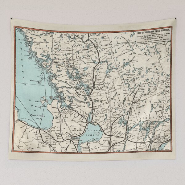 Item preview, Vintage Map - Muskoka, Huntsville, Haliburton, Simcoe, Parry Sound, Peterborough Regions designed and sold by Gin  Neko.
