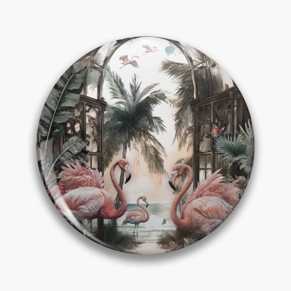 Item preview, tropical  pattern wallpaper leaf with flamingo birds in beach with a arch background leaves and a butterfly designed and sold by hAITHAM1985.