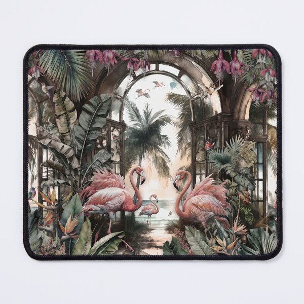 Item preview, tropical  pattern wallpaper leaf with flamingo birds in beach with a arch background leaves and a butterfly designed and sold by hAITHAM1985.