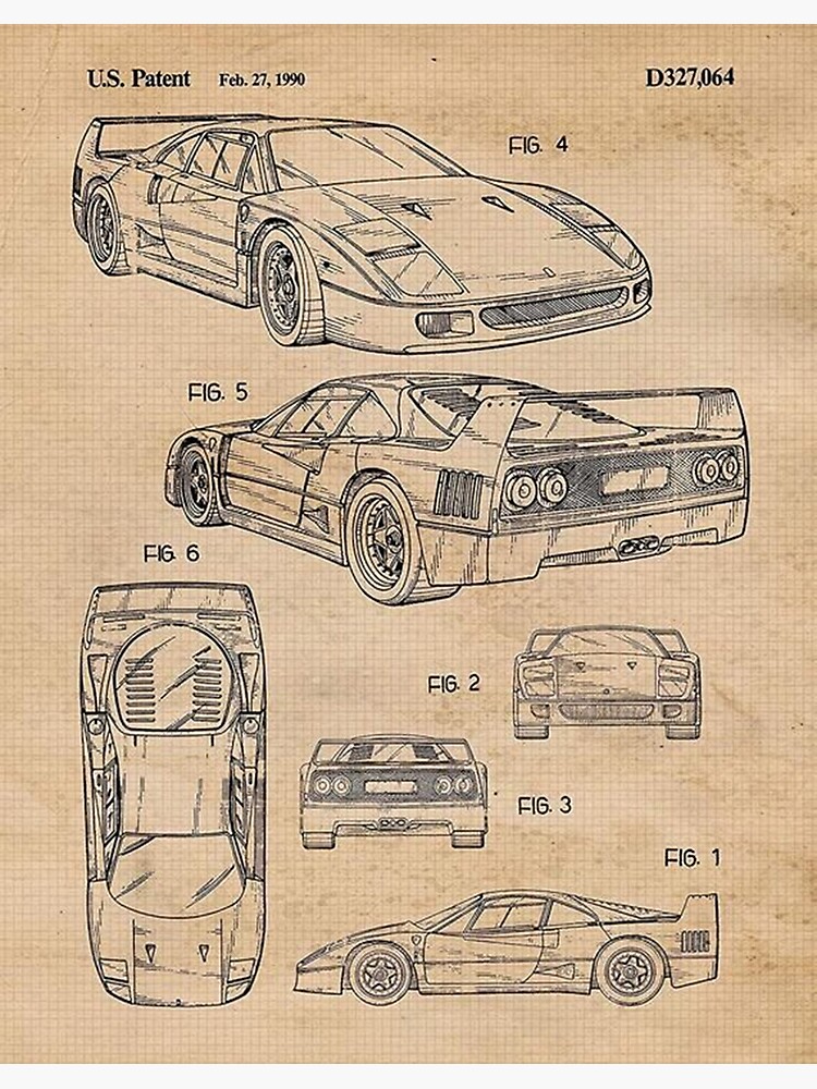 Vintage Ferrari F40 patent sketch | Poster