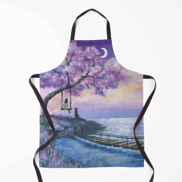 Item preview, Aesthetic girl on swing dreamy clouds crescent moon cherry blossom tree designed and sold by LEILA ART SPACE.