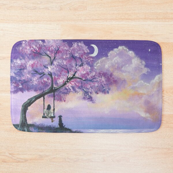 Item preview, Aesthetic girl on swing dreamy clouds crescent moon cherry blossom tree designed and sold by LEILA ART SPACE.