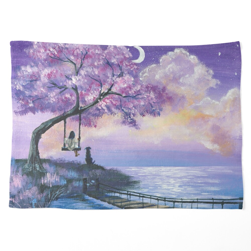 5D Diamond Painting Purple Sky Rocks on the Beach Kit