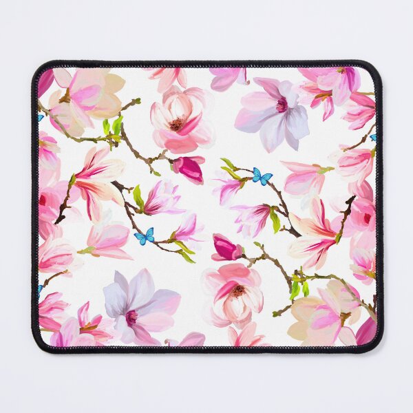 Item preview, Pink Magnolia Flowers with Blue Butterfly Pattern designed and sold by Moni-Makes-Art.