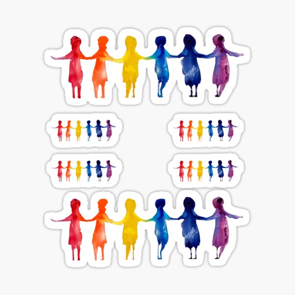 Vista previa del artículo con la obra «Señoras del arco iris bailando tomados de la mano», diseñado y vendido por Deb Webb.