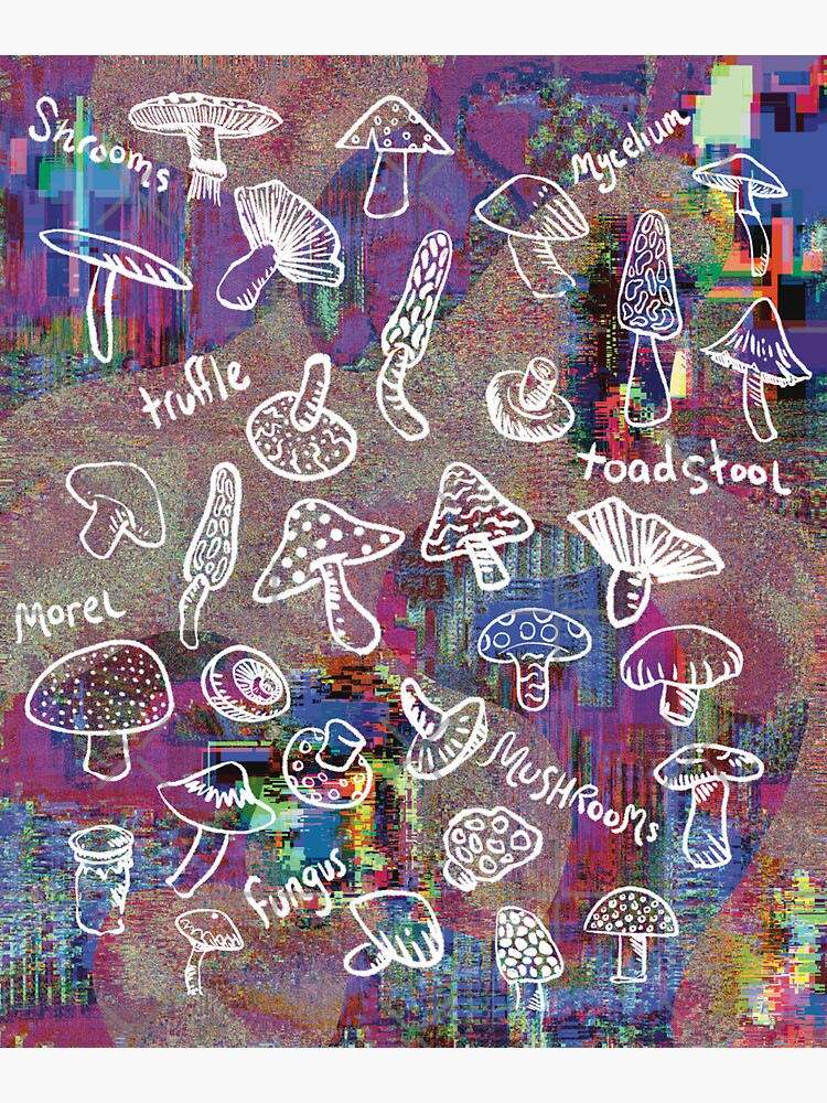 "So Many Mushrooms, Line Art Glitch Art " Sticker for Sale by Trashkrush Redbubble