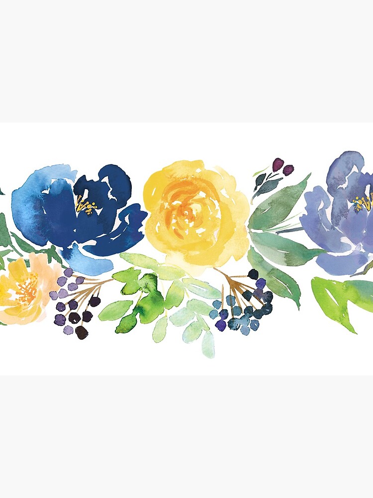 Impression rigide « Arrangement de fleurs bleu jaune aquarelle », par  junkydotcom | Redbubble