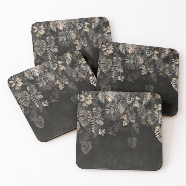 Item preview, tropical leaf pattern wallpaper with a black background  designed and sold by hAITHAM1985.