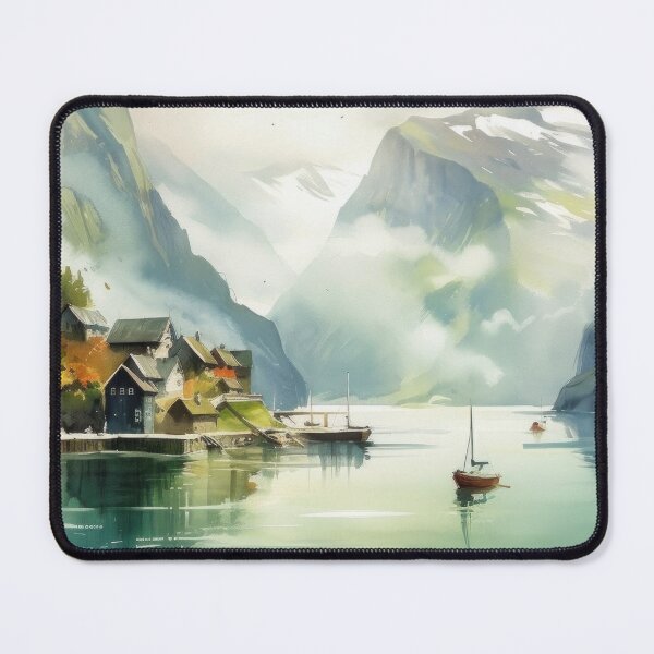 Item preview, Fjord Landscape Watercolor Painting Norway Mountains designed and sold by Aurora Hues.