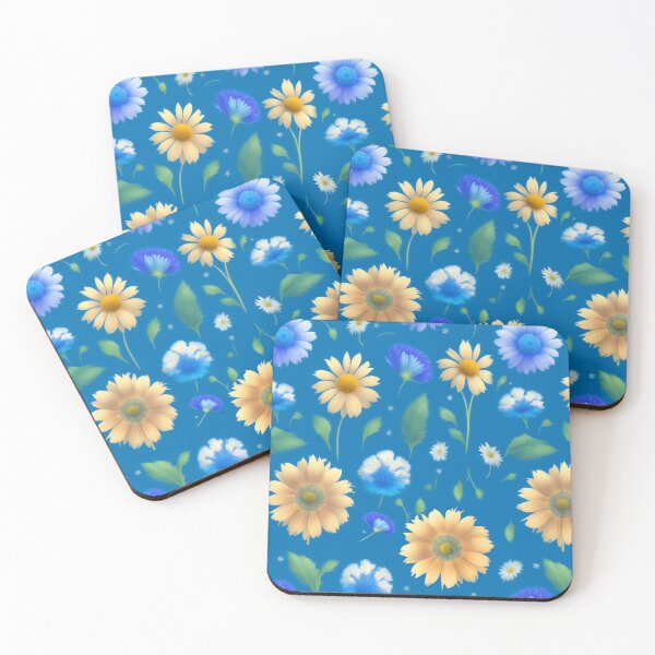 Item preview, Retro Yellow Blue Flower Pattern  designed and sold by Digi Artworks Store.