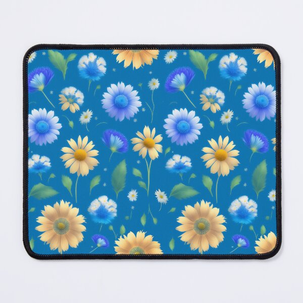 Item preview, Retro Yellow Blue Flower Pattern  designed and sold by Digi Artworks Store.