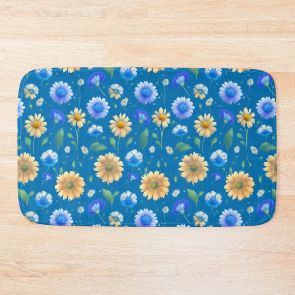 Item preview, Retro Yellow Blue Flower Pattern  designed and sold by Digi Artworks Store.