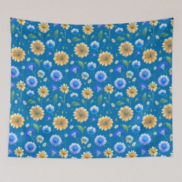Item preview, Retro Yellow Blue Flower Pattern  designed and sold by Digi Artworks Store.