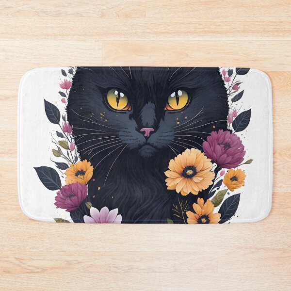 Item preview, Cute Black Cat Watercolor Art with Floral Accents designed and sold by AndyNgn.
