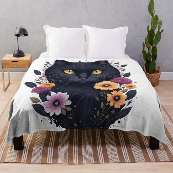 Item preview, Cute Black Cat Watercolor Art with Floral Accents designed and sold by AndyNgn.