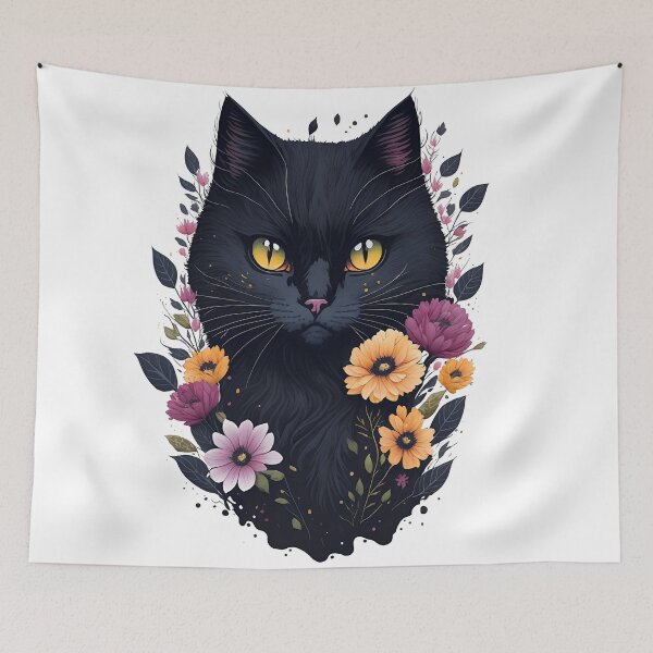 Item preview, Cute Black Cat Watercolor Art with Floral Accents designed and sold by AndyNgn.