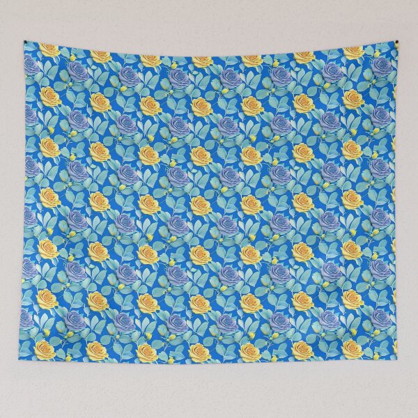 Item preview, Vintage Blue Yellow Roses Pattern  designed and sold by Digi Artworks Store.