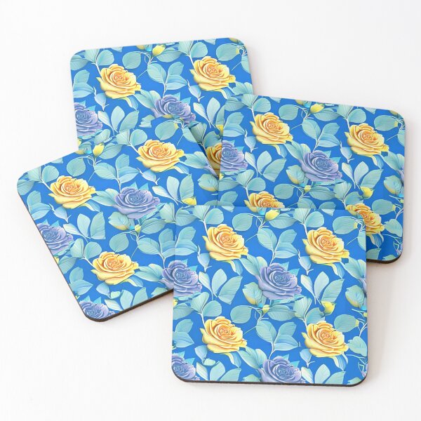 Item preview, Vintage Blue Yellow Roses Pattern  designed and sold by Digi Artworks Store.