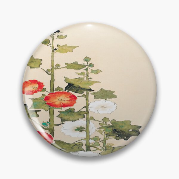 Item preview, Japanese hollyhock flowers vintage painting by Sakai Hoitsu-Vintage botanical art designed and sold by Tamas Das.